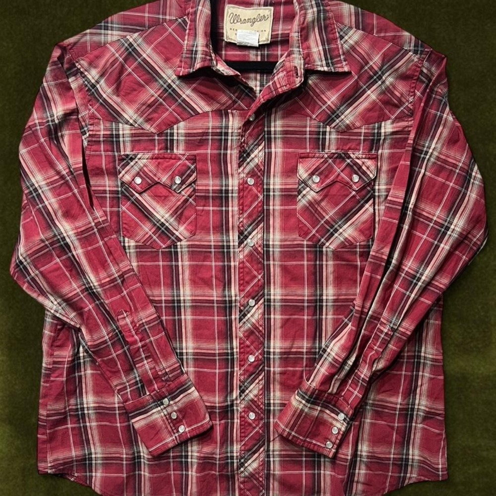 Wrangler Red Plaid Western Pearl Snap Shirt Modern XL